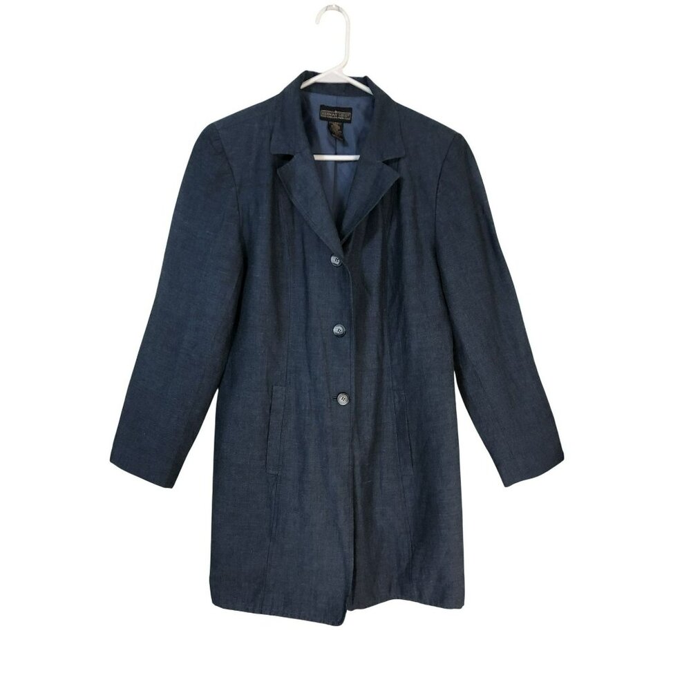 Herman Geist Blazer Jacket Size 10 Womens Linen Blend Navy